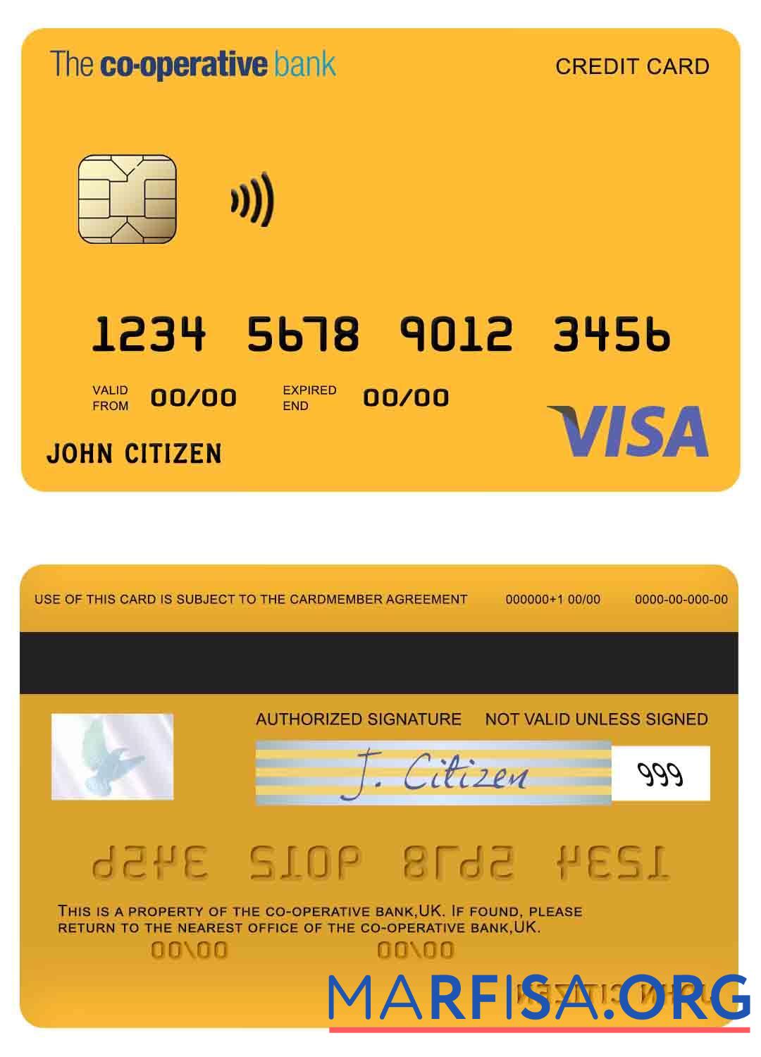 Blank United Kingdom The co operative bank visa card real example